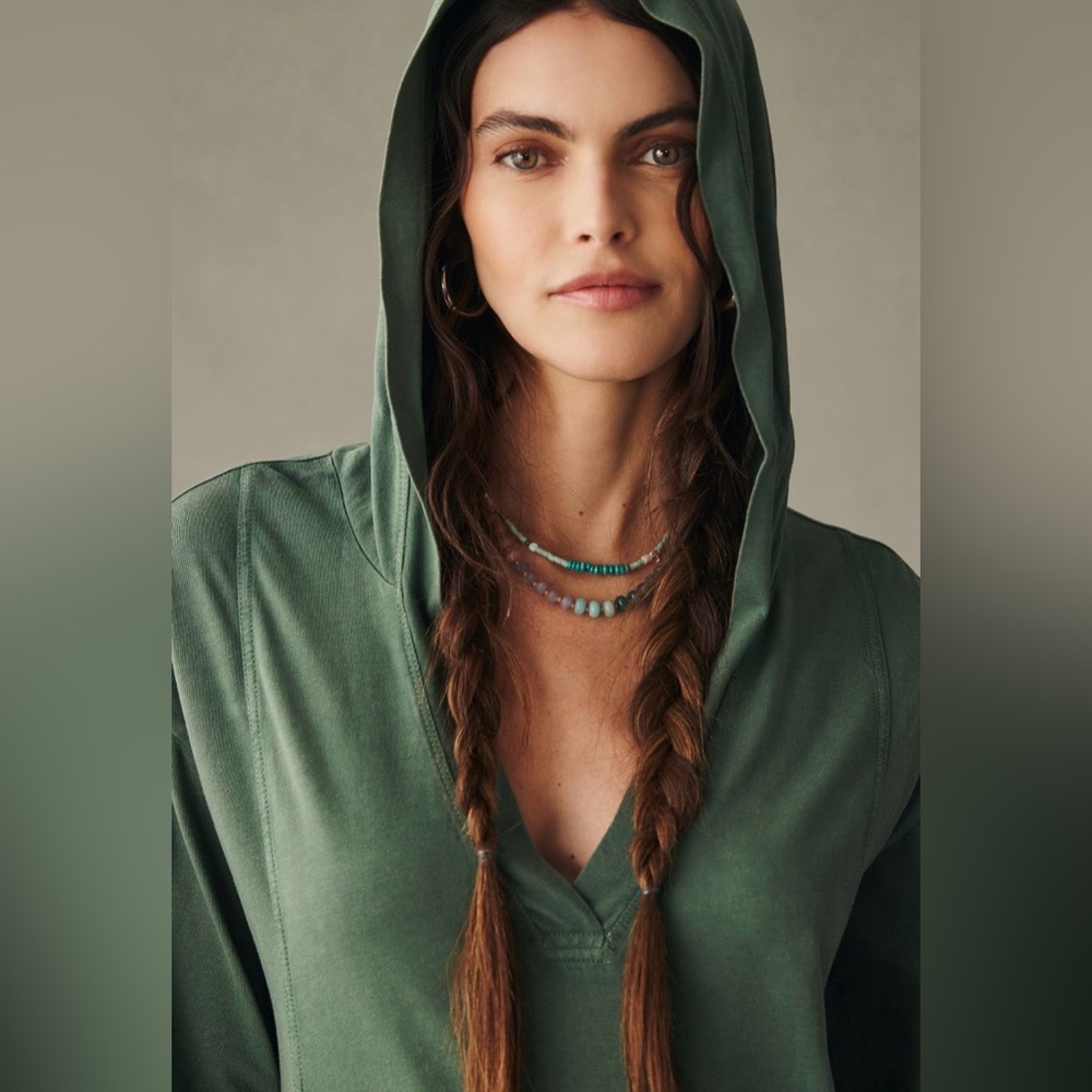 Anthropologie Daily Practice Midi Dress Long-Sleeve Green Hooded - Picture 2 of 8